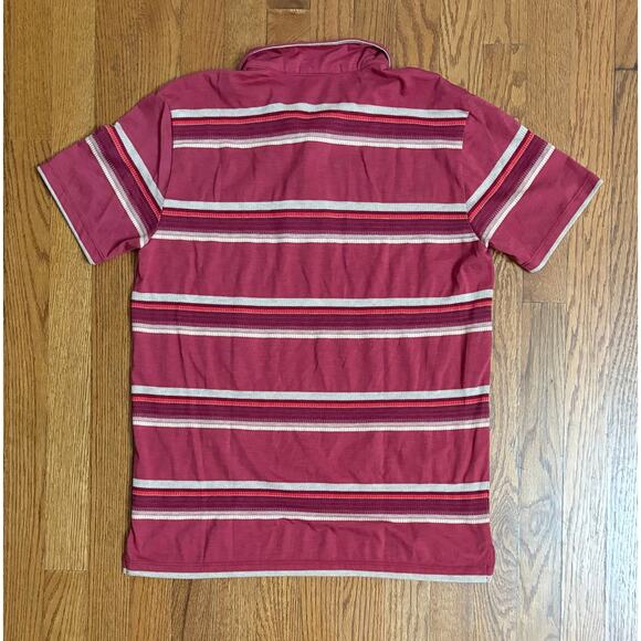 Marine Layer Men’s Polo Shirt Small RE-Spun Burgundy Striped Short Sleeve Cotton - Picture 2 of 6